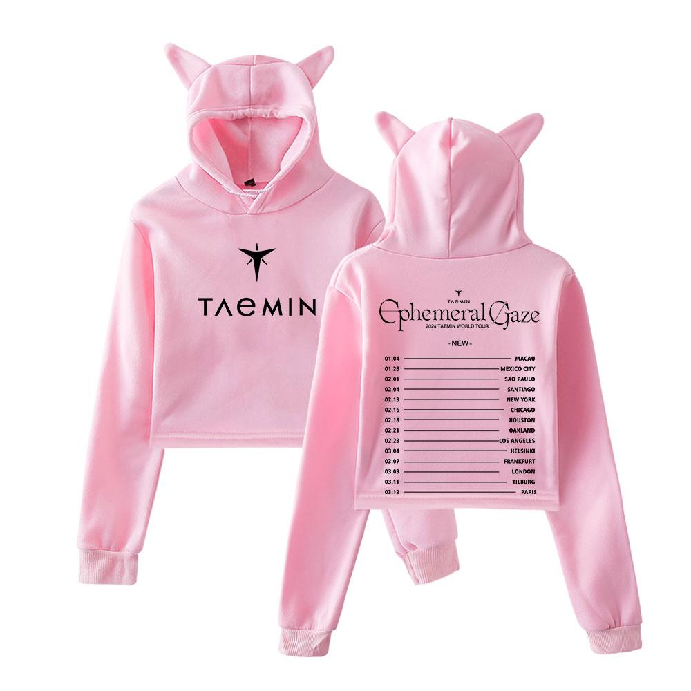 Taemin Ephemeral Pullover Girls Casual Cat Cropped Hoodies Female Long Sleeve Sweatshirts Crop Top Women's Hoodie Sexy Tops
