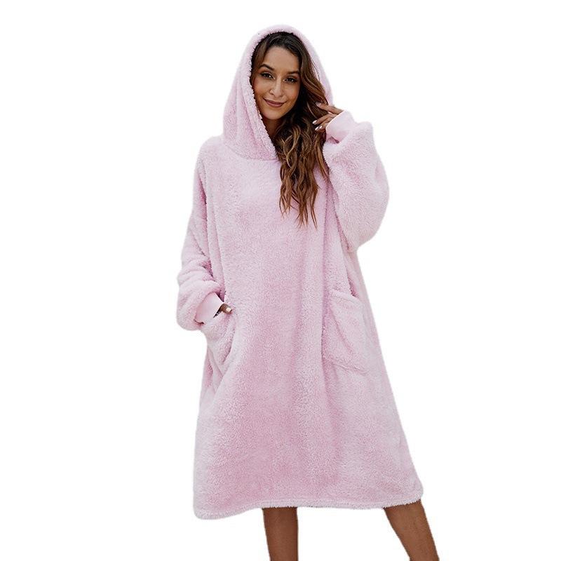 Cross-border autumn and winter comfortable loose double-sided velvet hoodie, thickened, can be worn with a blanket, warm, new homewear
