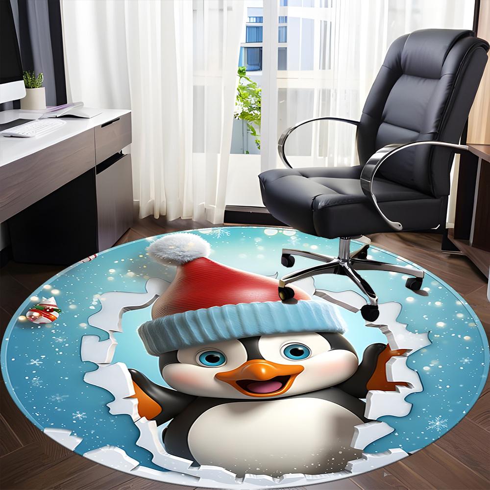 1pc Penguin Christmas Decoration Chair Carpet for Office, Soft, Non-Slip Polyester Mat, Office, Living Room, Bedroom, Durable Polyester yy251207107