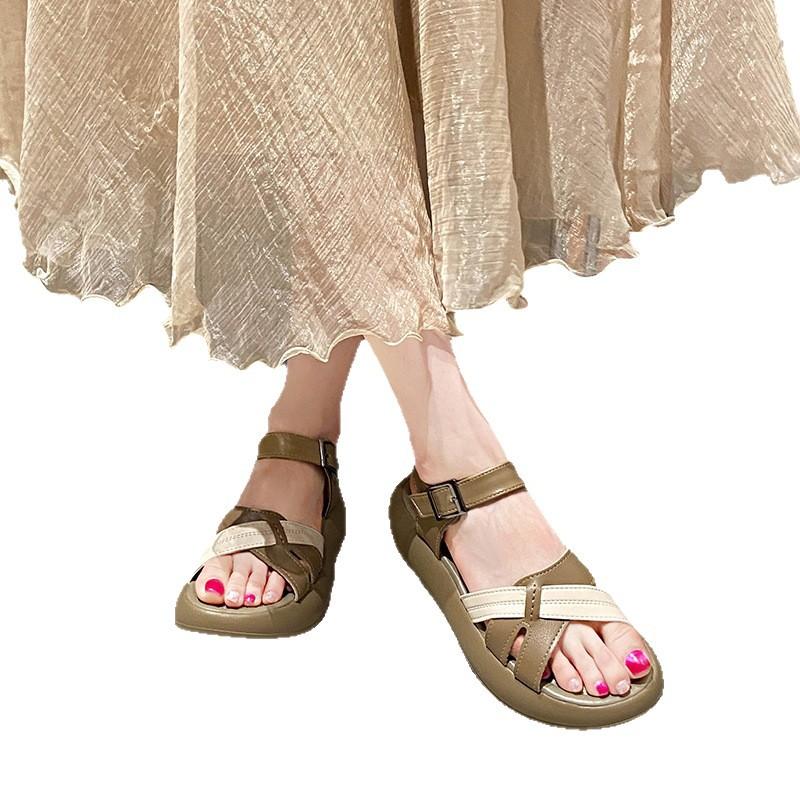 Soft leather platform sandals women's new summer fashion women's shoes lightweight open-toed soft-soled Roman shoes