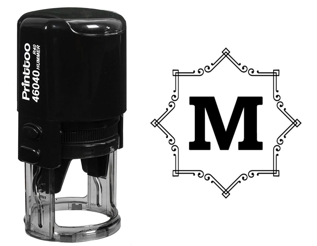 Printtoo Octagon Celtic Swirl Frame M Alphabet Monogram Initial Self Inking Rubber Stamp Office