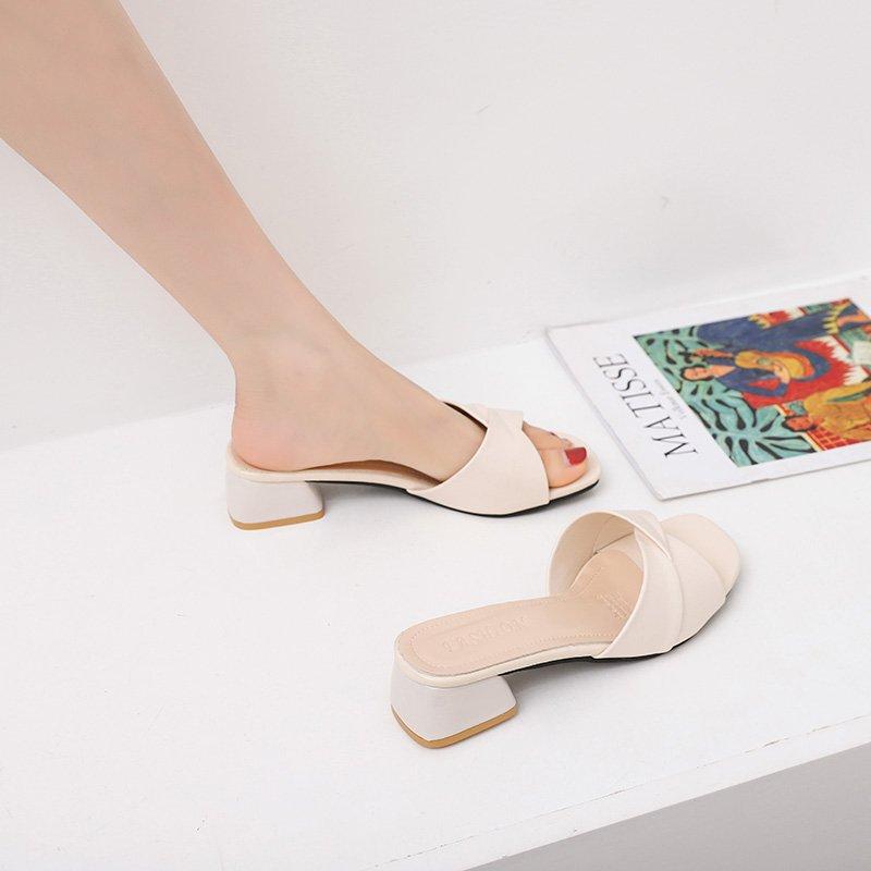 Fashion Shoes Ladies' Slippers Square Heel Slipers Women Summer Block 2024 New