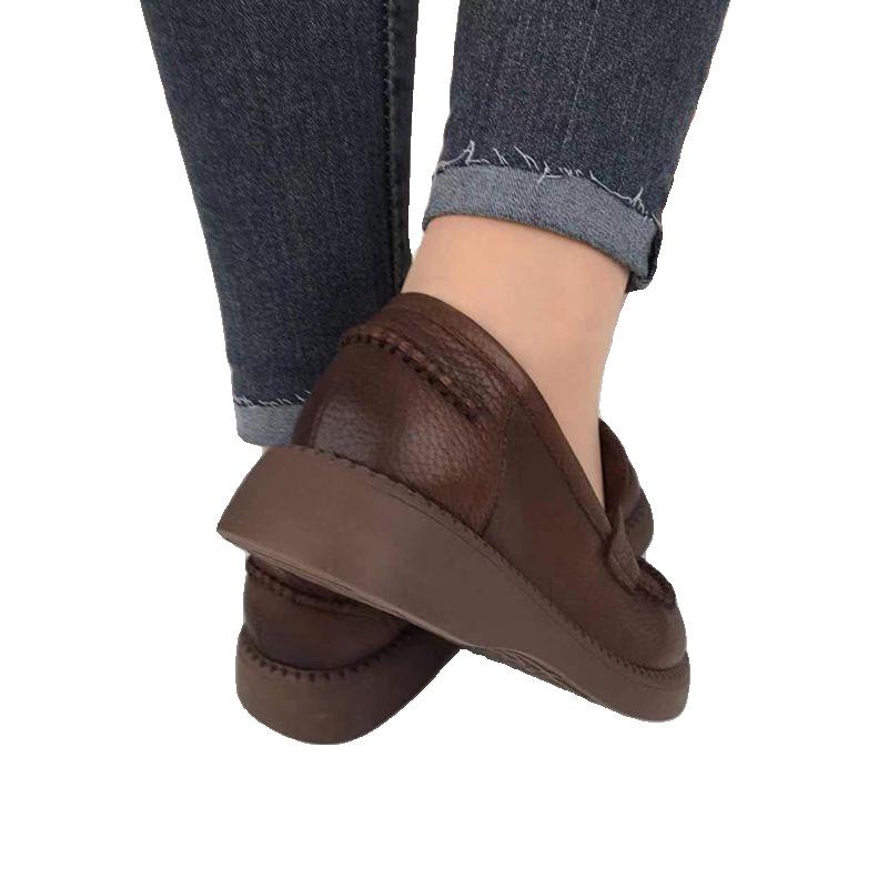 Versatile Leather Single Shoes Women's Spring New Retro One-pedal Shoes Middle-aged and Elderly Soft Soles