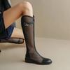 Kniehohe Mesh-Stiefel für den Sommer, Damen, V-Ausschnitt, atmungsaktives Mesh, Ritterstiefel, dicker Absatz, aushöhlen, lange coole Stiefel, Botas Mujer