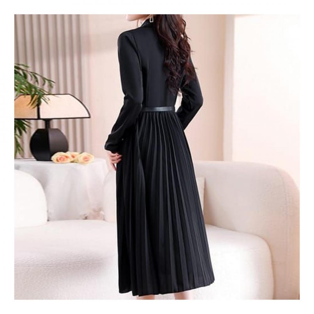 Navava Women No588 Pleats Long Sleeve Shirt Dress