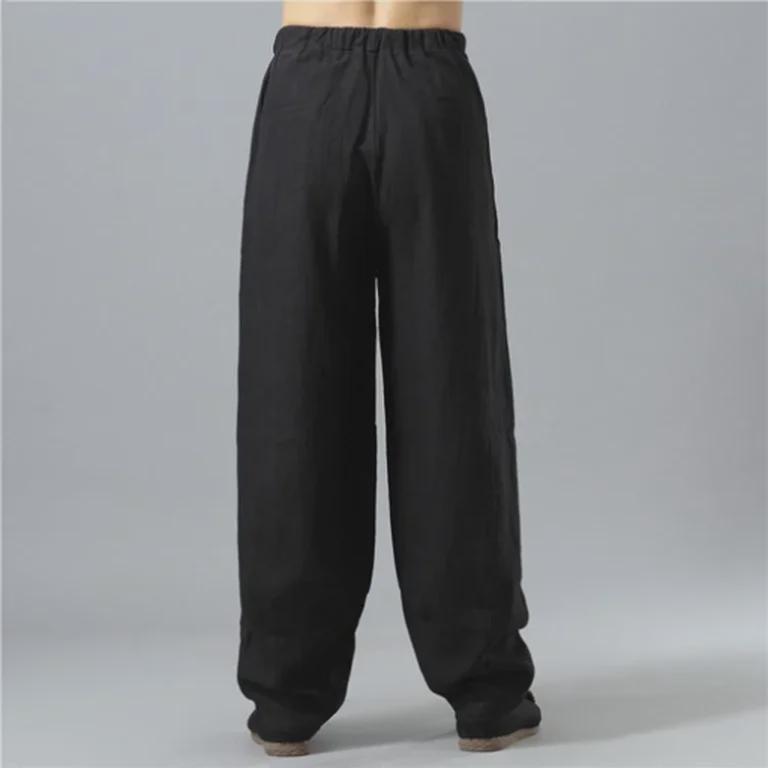 Men's Summer Loose-Fit Cotton Linen Wide-Leg Elastic Waist Sports Pants