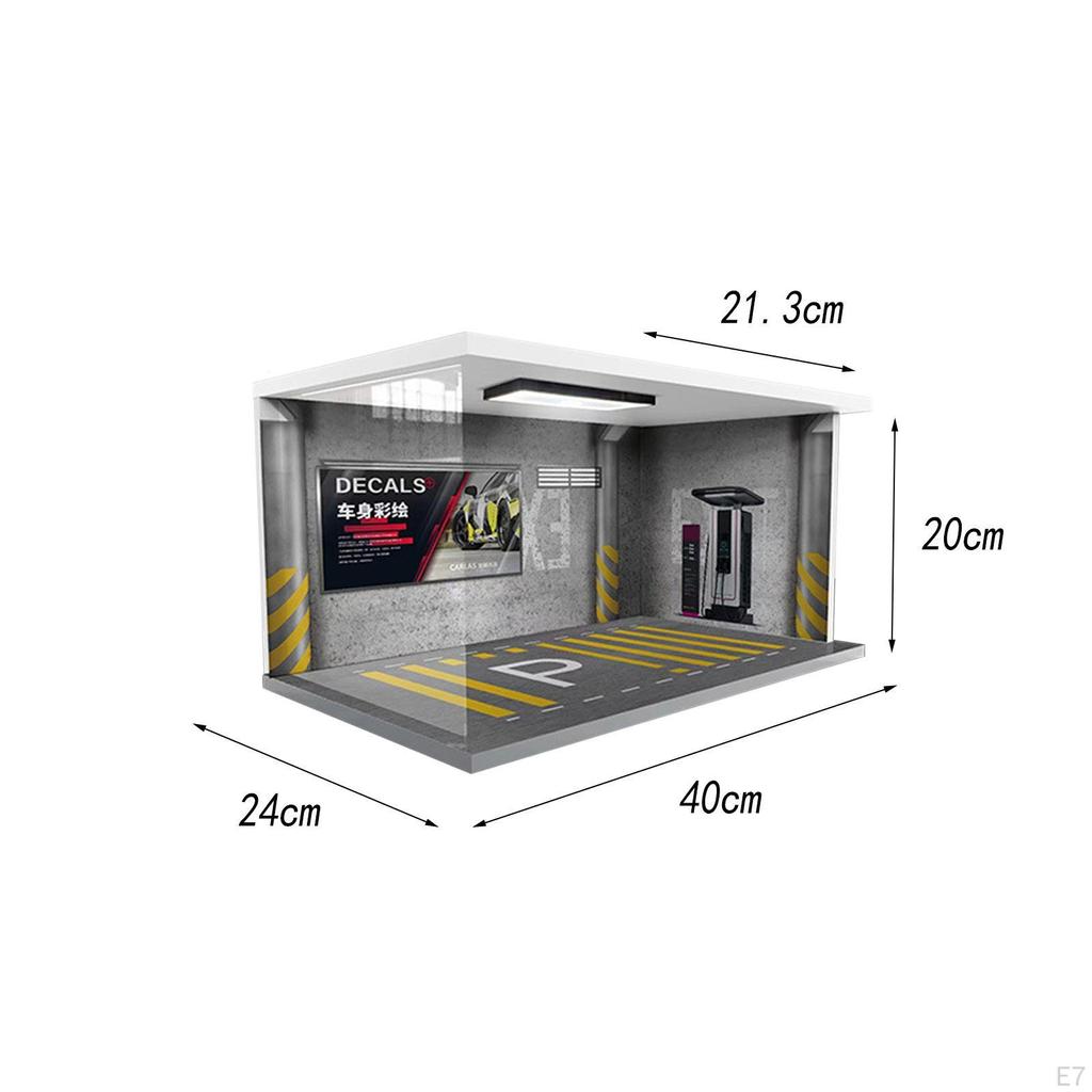 1/18 Acrylic Display Case for Diecast Cars with Illuminated Parking Scene