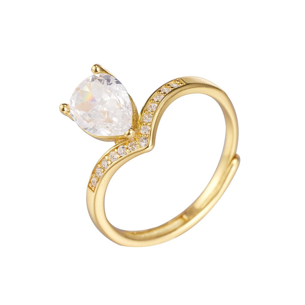 S925 silver crown ring women's V-shaped zircon live adjustable ring literary and retro jewelry green diamond jewelry