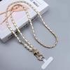 Trendy Universal Pearl Metal Cell Phone Chain Charms Women Detachable Phone Lanyards Crossbody Neck Strap with Patch