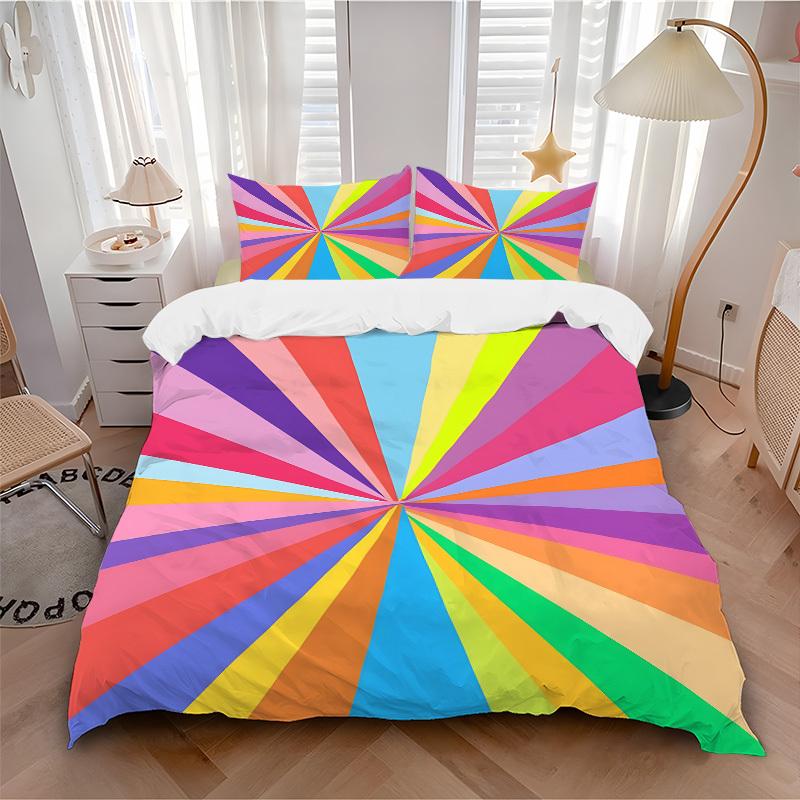 

3pc Rainbow Stripes Cover Set - 1 Quilt Cover + 2 Pillowcases, All Seasons Bedroom Setting, Perfect for Home081 135x200cm