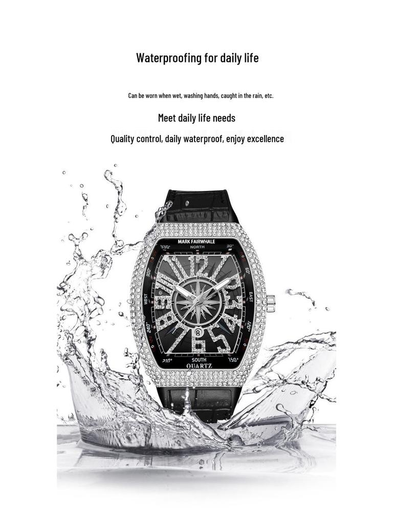 Mark Fairwhale Barrel-Shaped Full Diamond Quartz Calendar Watch
