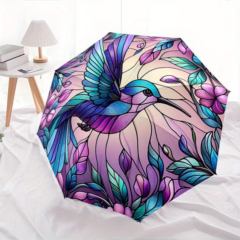 

1pc Stained Glass Hummingbird Pattern Pattern Automatic 3-Fold Umbrella, 8 Iron Frames, High-Value Folding Umbrella, Suitable for Office, Travel