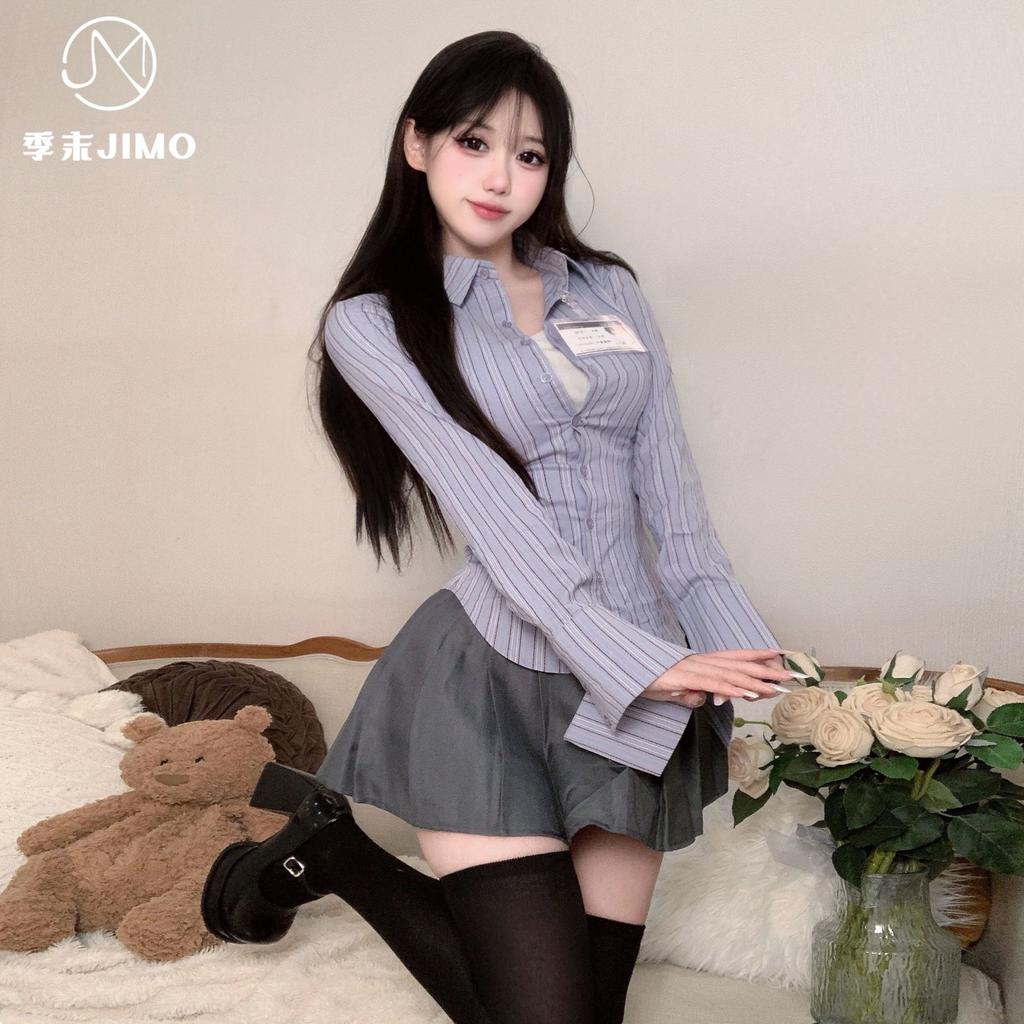 Sex Underwear JK Uniform Pure Desire Spice Girl Striped Long Sleeve Shirt Design Sense Top Career