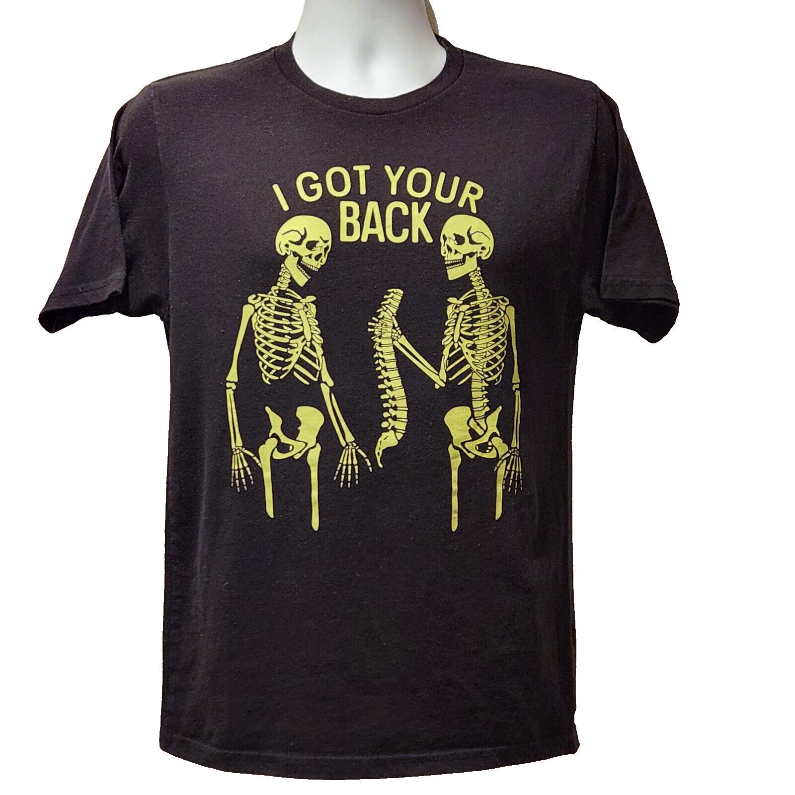 Celebrate Halloween I ve Got Your Back Skeleton Print T Shirt Mens Small Black Unisex T-Shirt XXL
