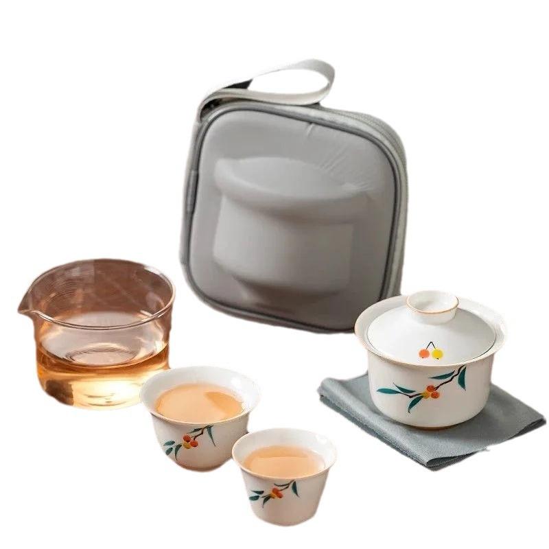 Portable Glass Hand-painted Ercai Hovering, Plant Ash Cover Bowl Travel Tea Set, Express Cup Set, Teapot Outdoor