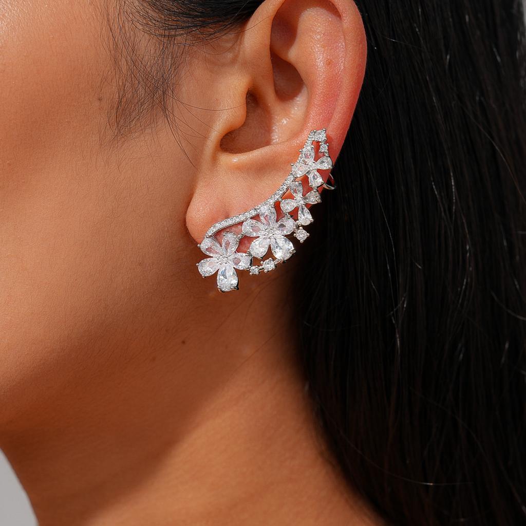 Wind zircon hollow flower silver needle stud earrings exquisite earrings