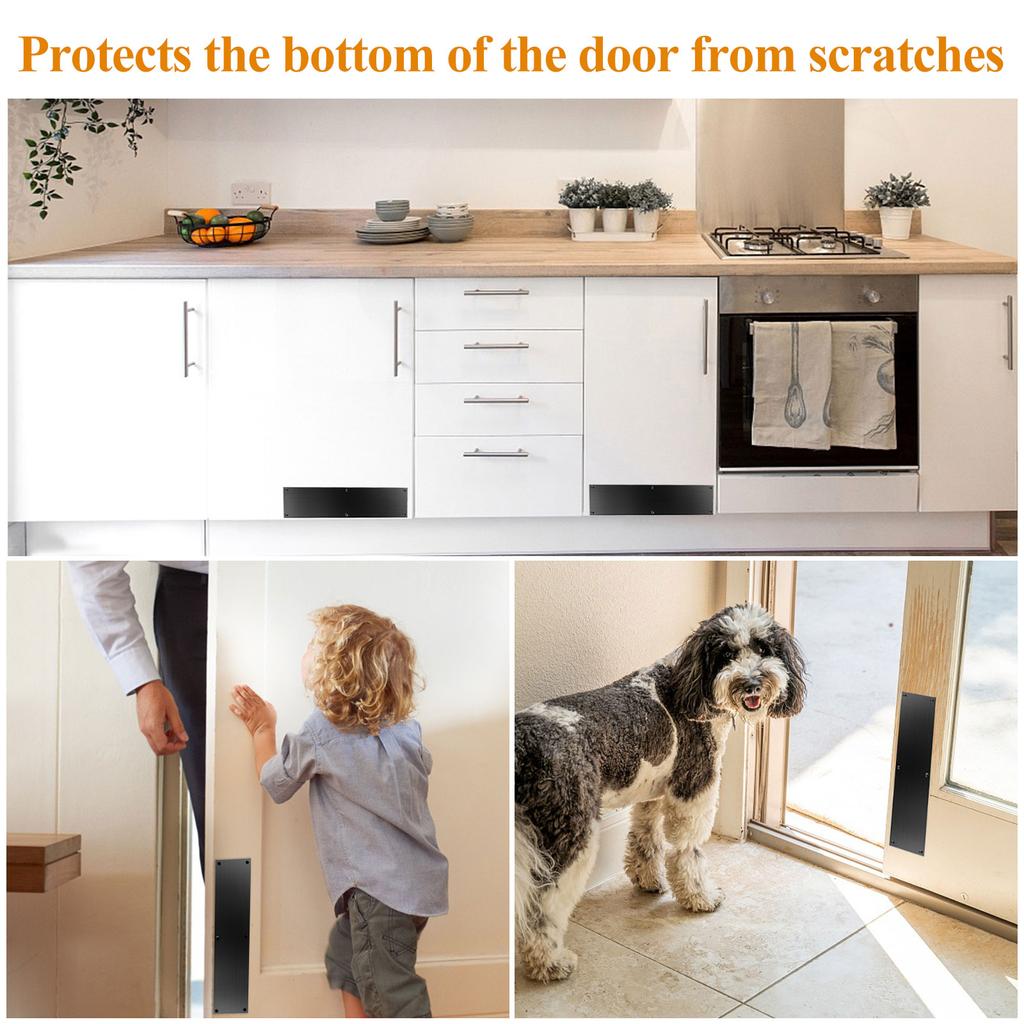 2 Pcs Push Door Plate 16X4 Stainless Steel Door Push Plate Door Kick Plate Black,Brushed Doorplate Door Proection Metal Plate