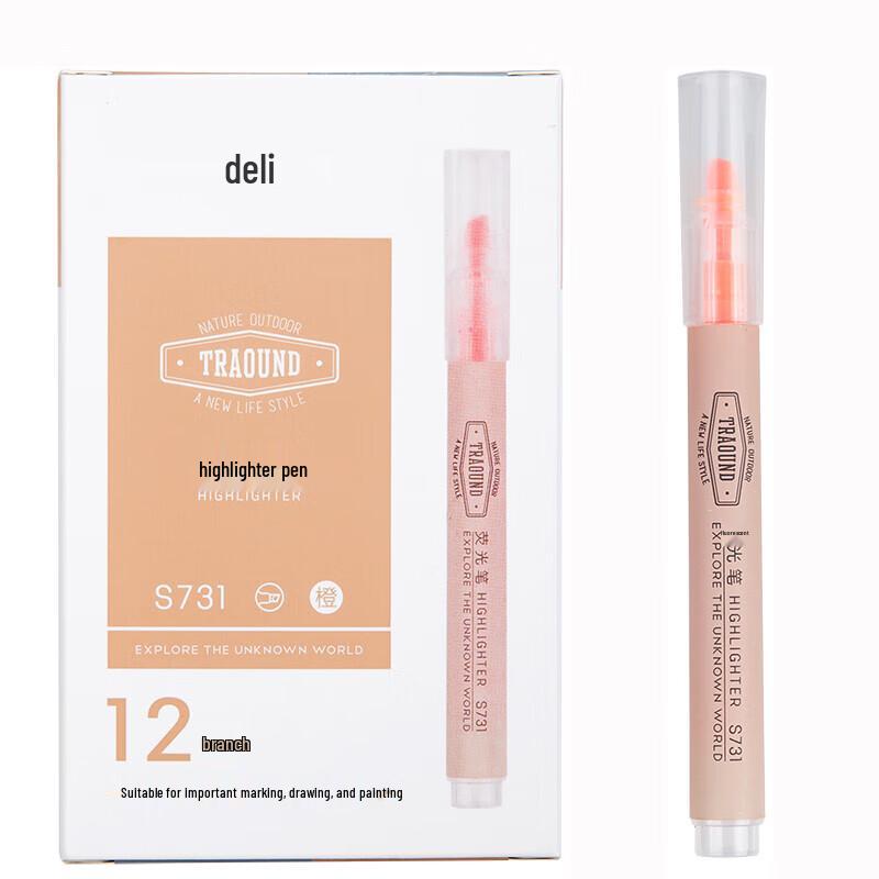 Deli S731 Chisel Tip Highlighter Pen, 12-Pack