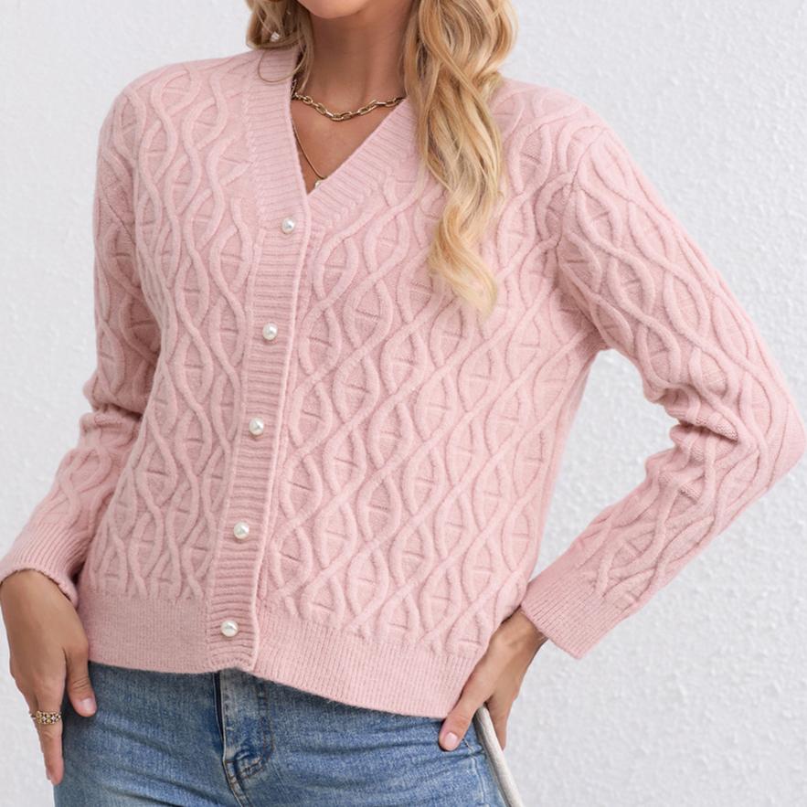 IHUASU Women's Fashion Knitted Cardigan Autumn and Winter Temperament Twist Jumper Coat