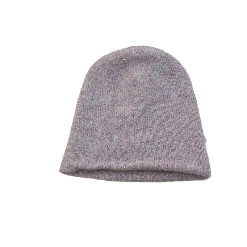 Thickened Silver Sequined Wool Double-layer Knitted Hat Children's Winter Warm Elegant Plain Literary Wool Stacking Hat
