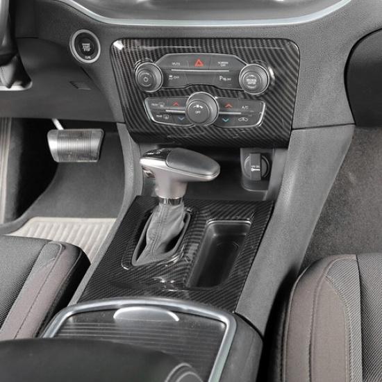 Carbon Fiber Air Conditioner Switch &Gear Shift Cover Trim for Dodge Charger 15+
