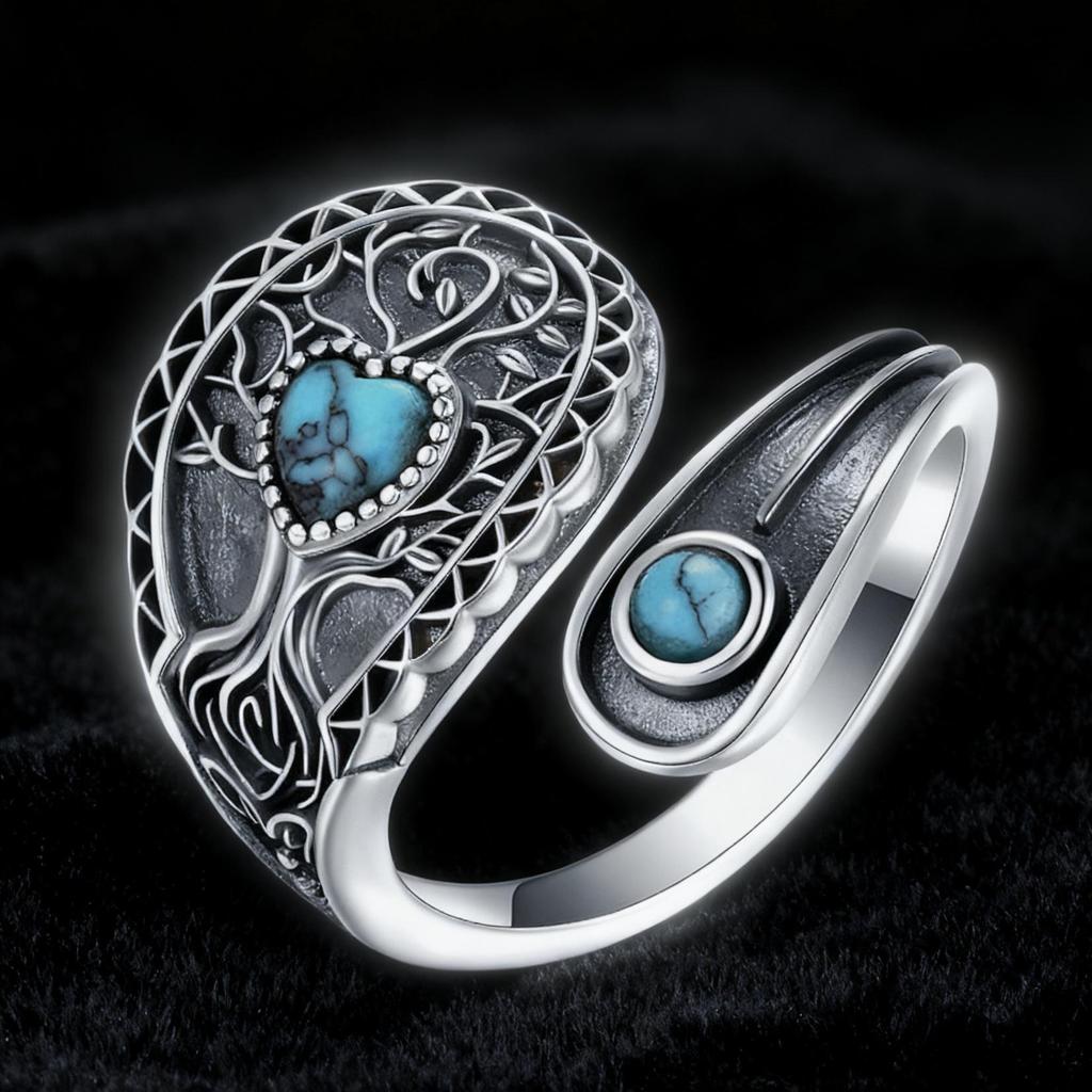 Adjustable Branch Flower Double Turquoise Ladies Ring - Versatile and Stylish Accessory