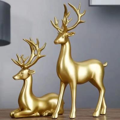 Creative Deer Desktop Ornament Sitting/Standing Position Modern Christmas Deer Statue Durable Cute Reindeer Sculpture TV Cabinet