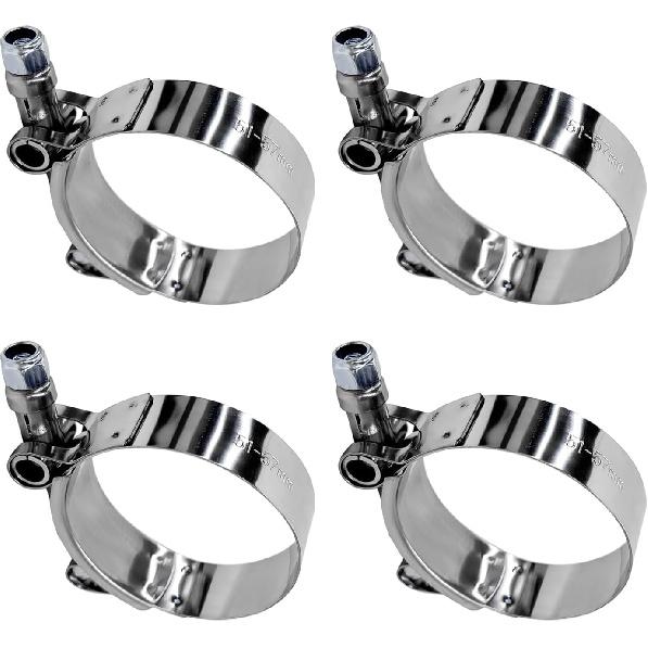 4 PCS 2" T-Bolt Hose Clamp, Stainless Steel Adjustable Pipe Clamp with Working Range 57-65mm, Heavy-Duty Turbo Intake Intercooler Clamps ert Locknut