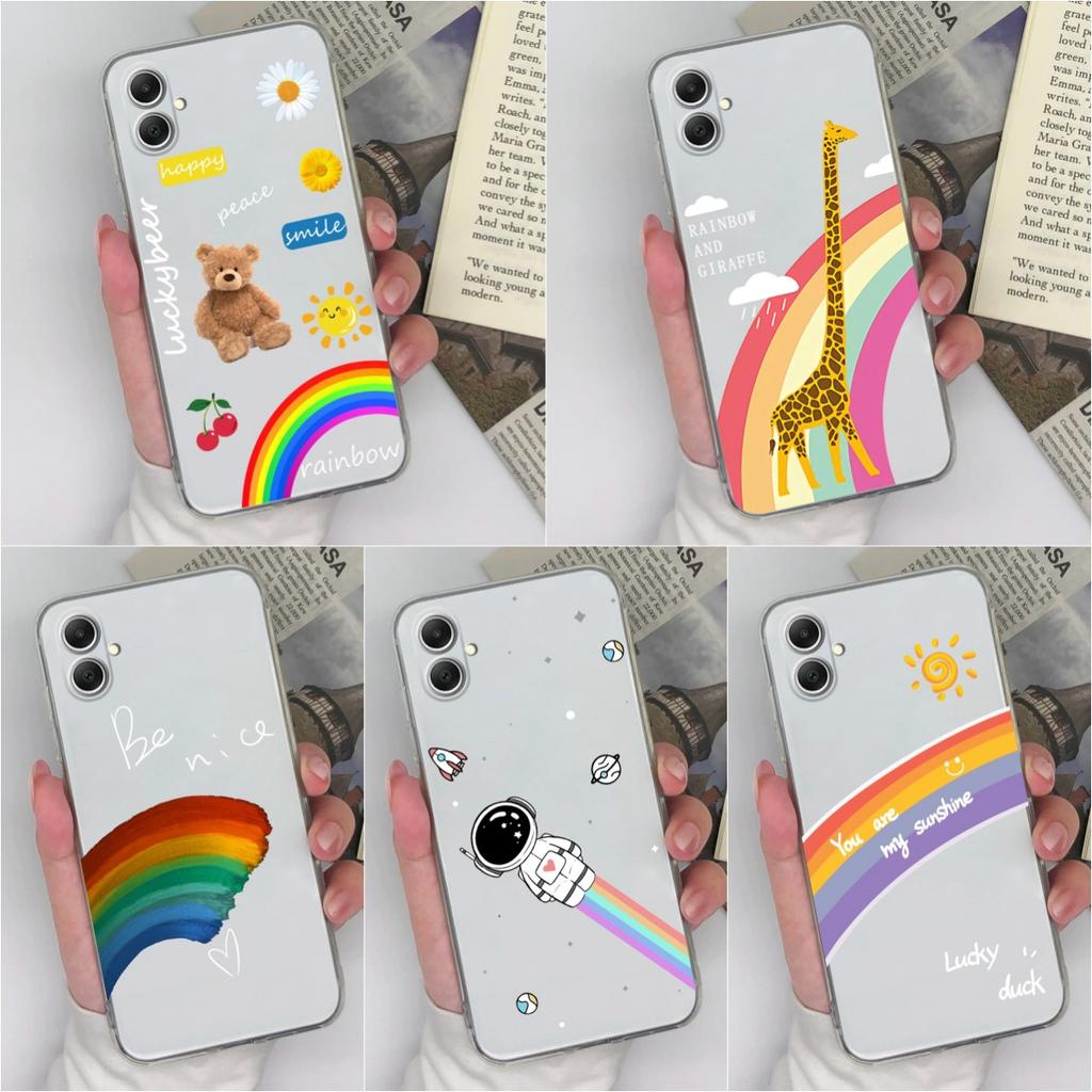 Cover For Samsung A15 A05 A35 A55 5G S23 FE S24 Plus Ultra Phone Cases Cute Bear Rainbow Clear TPU Silicone Shockproof Fashion Bumper For Galaxy Capas