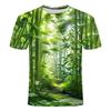 Summer Fashion New Men's Bamboo Forest Printed T-shirt Leisure and Comfortable Short Sleeved Round Neck Plus Size Popular Top