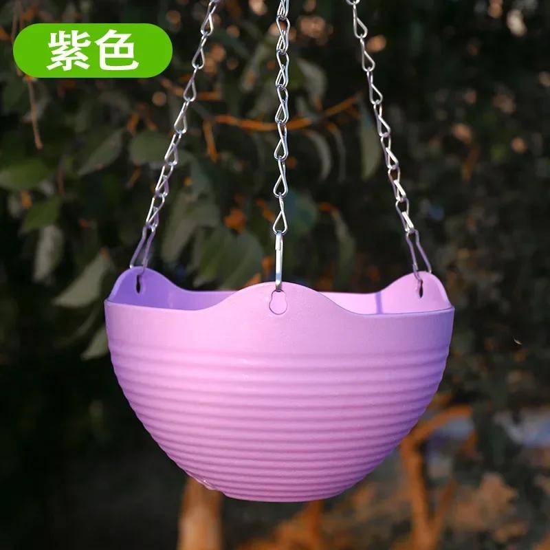 Plastic Thickened Resin Flower Pot Hanging Flower Plant Pot Chain Basket Planter Holder Accessories Garden Supplies Hanging Type