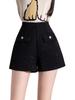 High-Waisted Black Sequin Woolen Shorts for Women - Winter 2026 A-Line Slimming Style, Perfect with Boots and Outerwear