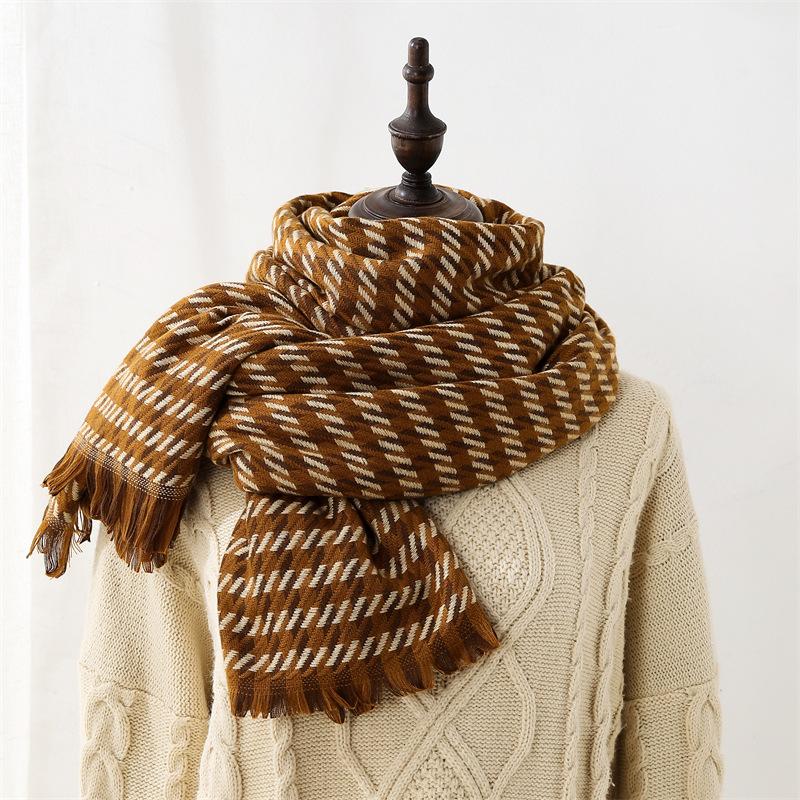 Scarf women's 2025 new medium and long thickened warm plaid imitation cashmere scarf sweet shawl scarf