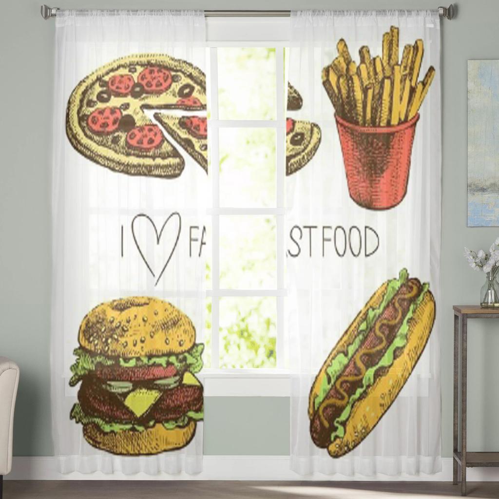 Food Hand Drawn Sheer Curtains For Bedroom Living Room Tulle Curtains For Kitchen Window Voile Curtains