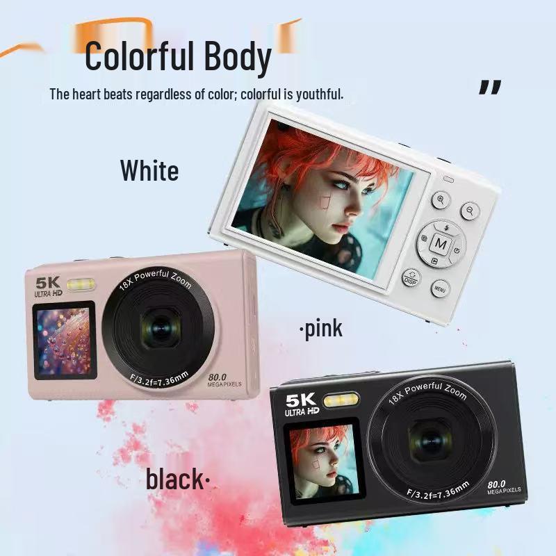 5K HD Dual Screen Portable Student Camera with WiFi Selfie Transfer