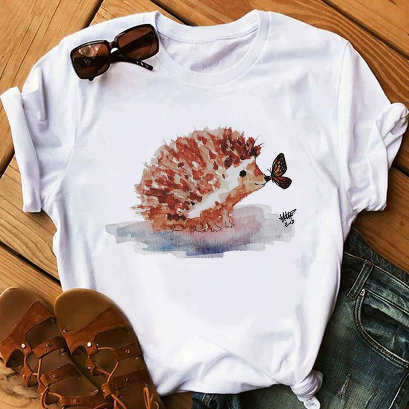 Hedgehog t shirt women Funny Novelty cartoon tshirts girl fashion design summer short sleeve tops tee