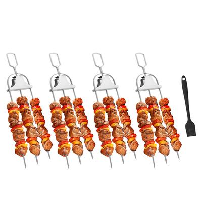 Edelstahl-Spieße, halbautomatischer Grill, dreizackige Grillgabel für den Außenbereich zum Grillen von Fleisch