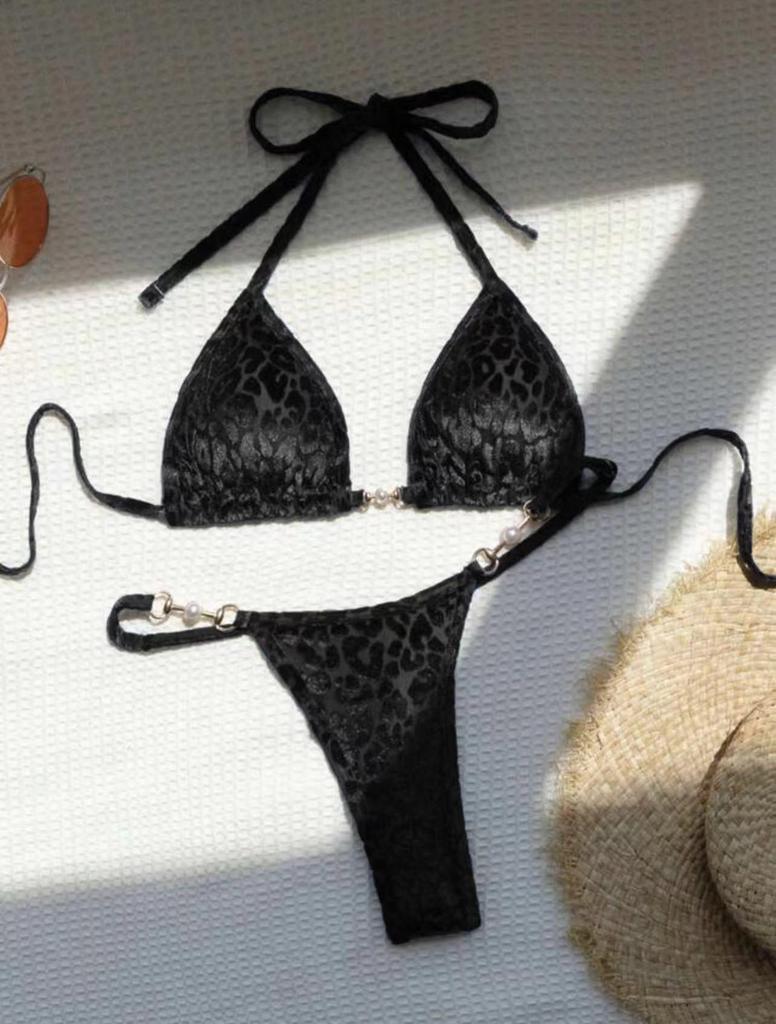 2025 Pearl Leopard Print Sexy Thong Swimsuit