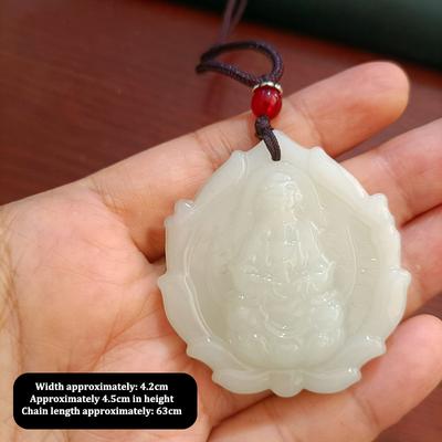 Kinesisk Stil Grön Jade Handristad Guanyin Jadehänge Halsband Buddhistisk Prydnad Amulett För Kvinnor Män Lyckosmycke Gåva