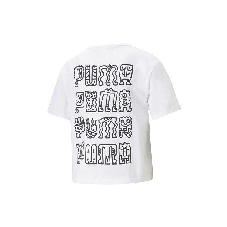 Puma X Mr Doodle Printed Short Sleeve T-Shirt Women Tops White 598654-02