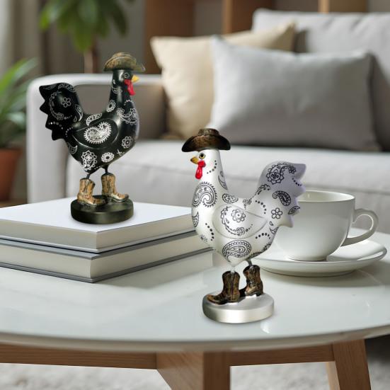 Cowboy Rooster Resin Figurine Cartoon Boot Cock Statue Animal Sculpture Home Office