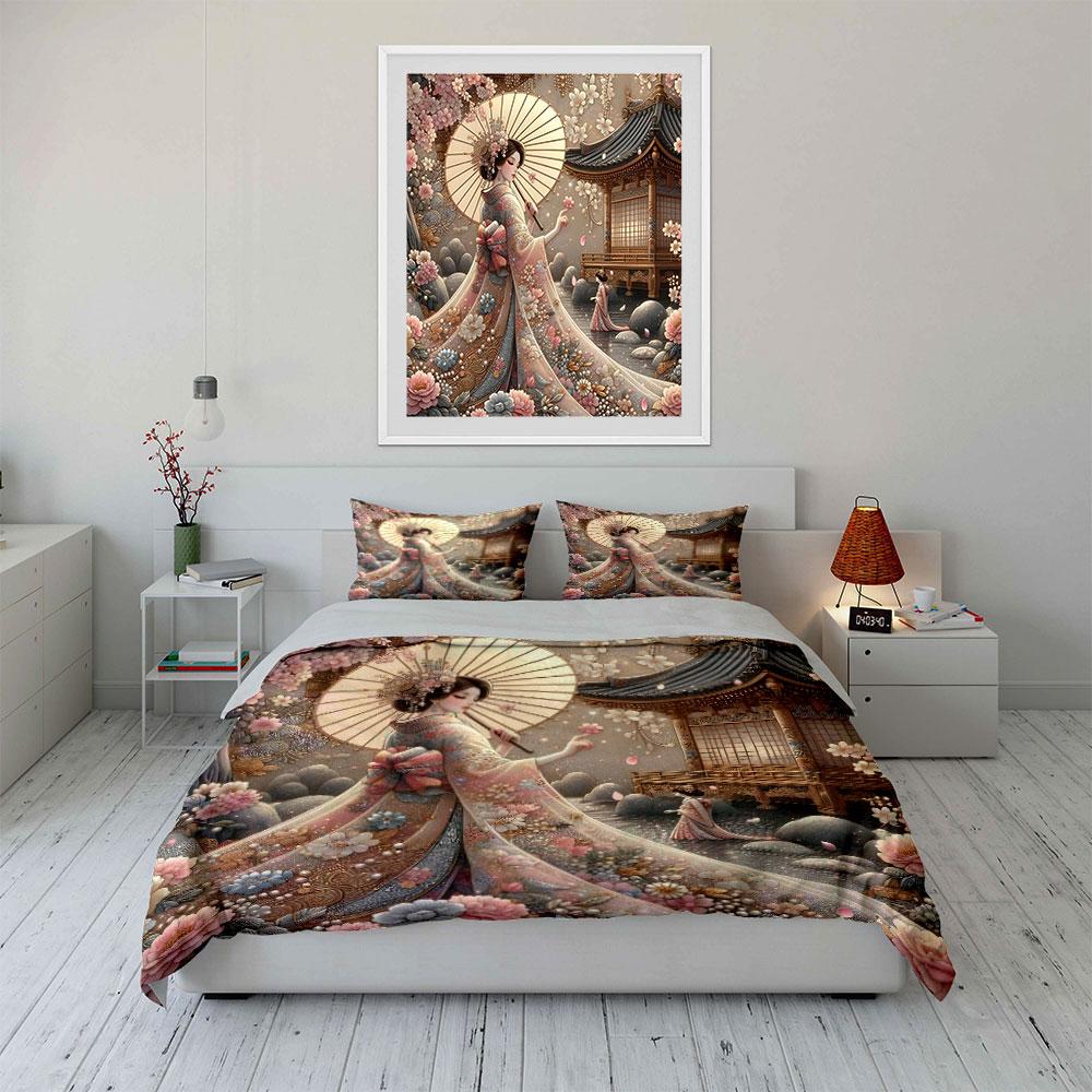 Elegant Kimono Floral Decoration Set Multiple Sizes Kid'S And Adults' Bedroom Exquisite 3Pc Bedding Set, Gift