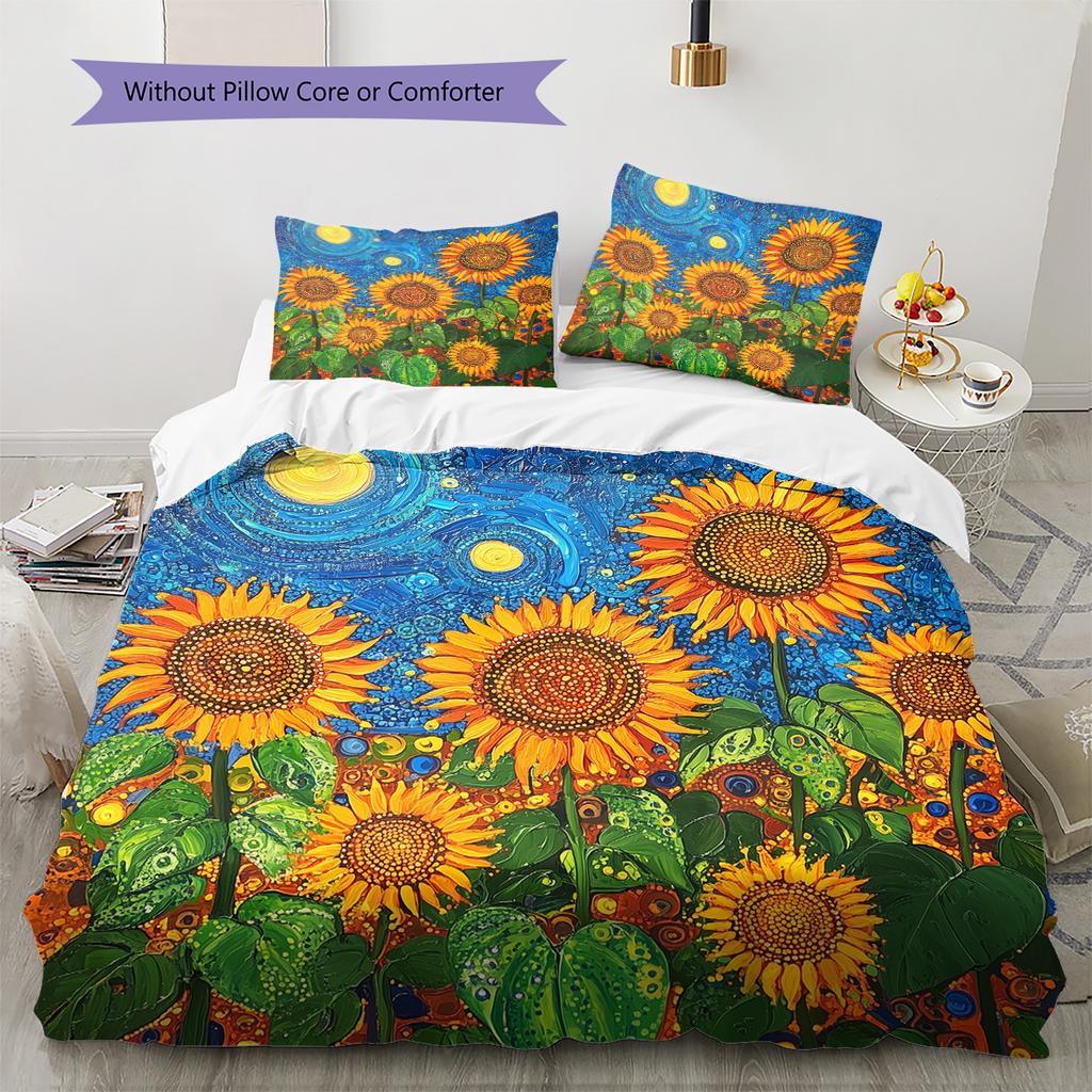 Polka Dot Sunflower Pattern Bedding Quilt Set Home Decoration Gift (1 * duvet cover + 2 * pillowcase without core)