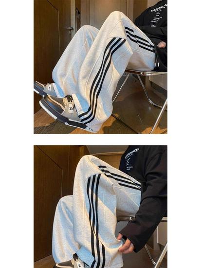Men's Wide-Leg Striped Casual Pants - New Autumn/Winter 2025 Trend, Plus Velvet, Loose Fit
