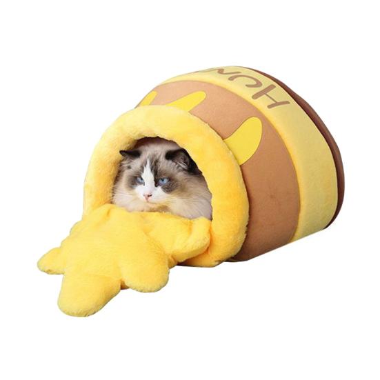 

Кровать для кошек Honey Pot, зимний теплый спальный мешок для кошек, полуфиксированная кровать для кошек из мультфильмов, мягкая палатка для домашних животных, гнездо для котят и щенков жёлтый