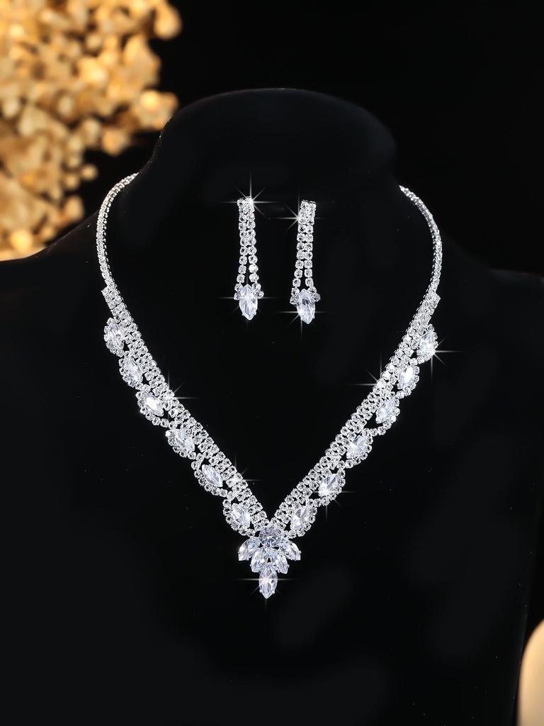 European Style Diamond-Inlaid Evening Necklace & Jewelry Set for Brides