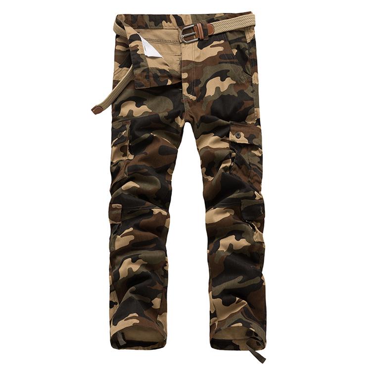 Pantalones Cargo de Hombre de Corte Ajustado con Múltiples Bolsillos, Camuflaje Verde Militar, Pantalones Casuales Resistentes al Desgaste y Versátiles