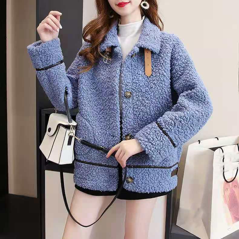 Chaqueta Cárdigan de Forro Polar de Cordero para Mujer Invierno Suelta Gruesa Estudiante Solapa