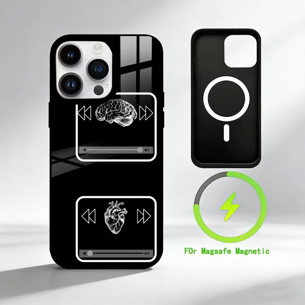 B-Brain and heart Phone Case For iPhone 17 16 15 14 13 12 Pro Max Plus for Mirror Wireless Magnetic Cover