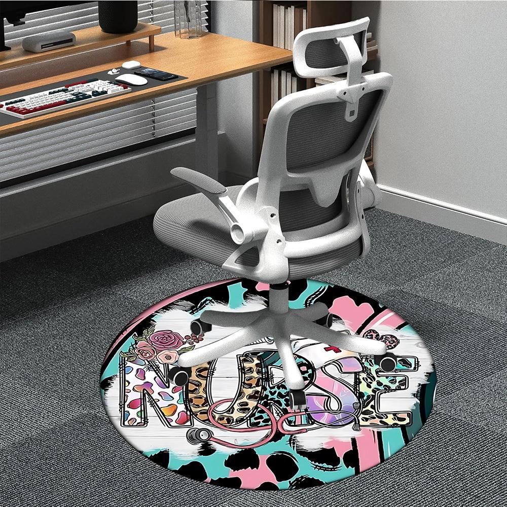 

1pc Nurse Print Chair Carpet for Office, Round Polyester Mat, Indoor Decor for Office, Easycare Fabric, Washable Non-slip Area Carpet 80cm